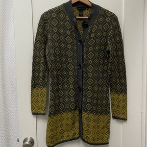 Vintage Nomadic Traders Yellow & Gray Geometric Cardigan Sweater Size Small